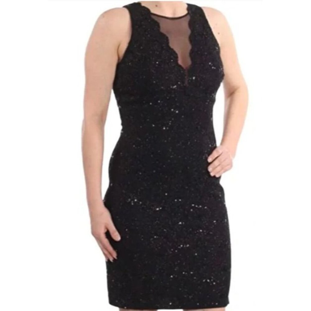 NIGHTWAY Womens SZ 4 Lace Sequin Sleeveless Little Black Dress Prom Cocktail Got - Picture 11 of 11